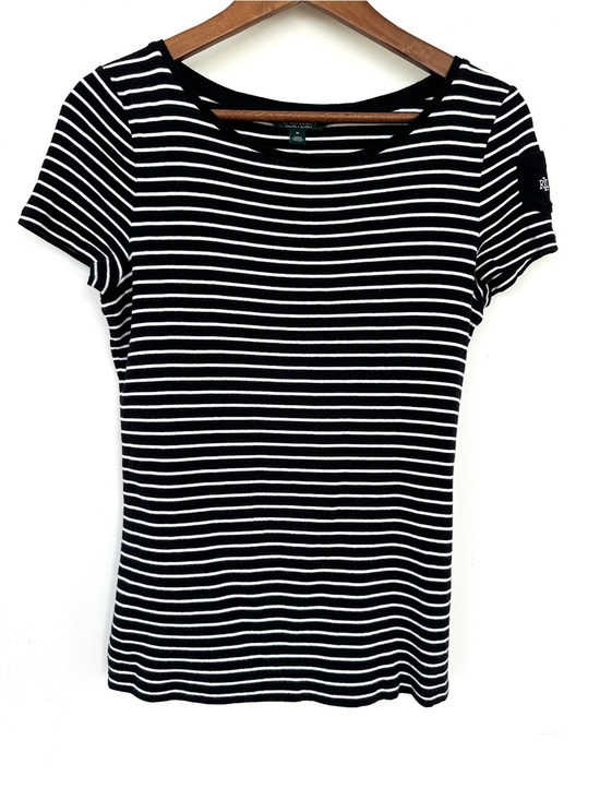 Ralph Lauren Tops - Lauren Ralph Lauren Striped Black & White Boat Neck Women's Top, Cotton Knit